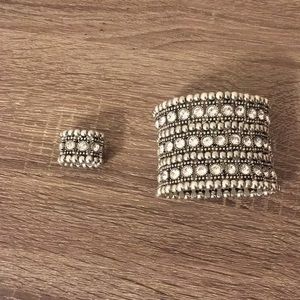 Women's Crystal Stretch Bracelet Ring Set